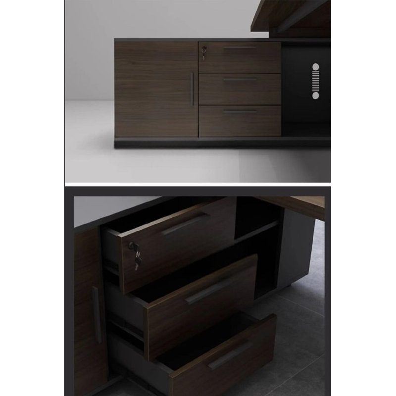 Nakeeta L-Shaped Executive Desk, 75cm H x 200cm W x 80cm D, Brown