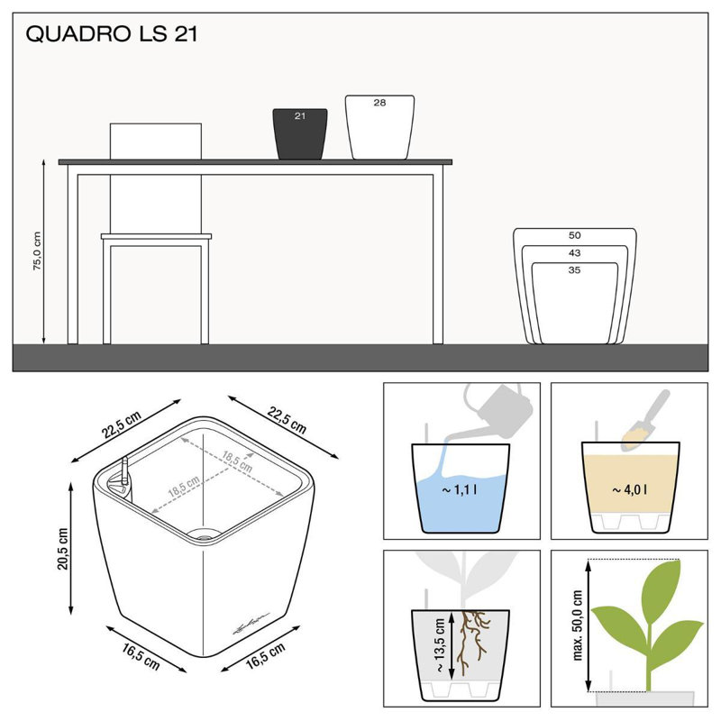 Quadro Premium Pot Planter, Charcoal Metallic, 20cm H x 21cm W x 21cm D