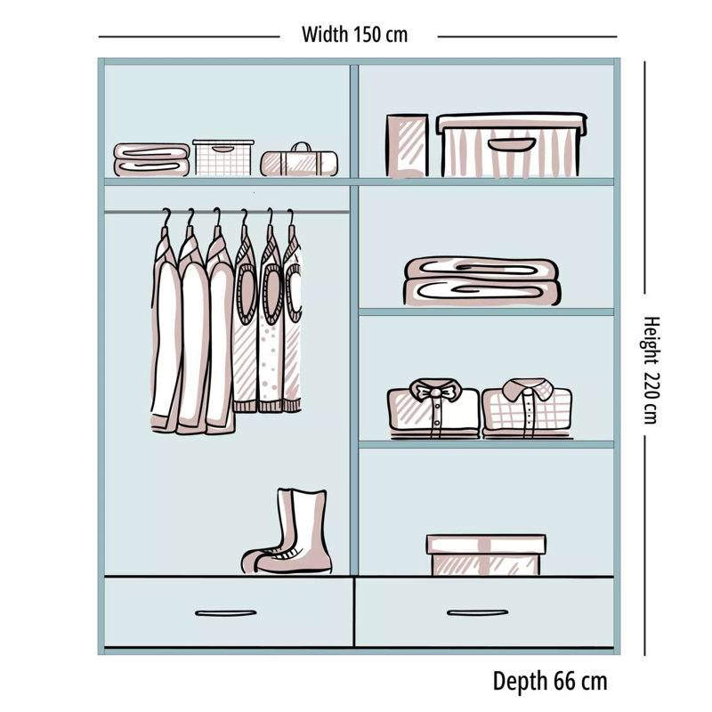 Bahos 3 Door Manufactured Wood Wardrobe, White, 220cm H x 150cm x W 66cm D