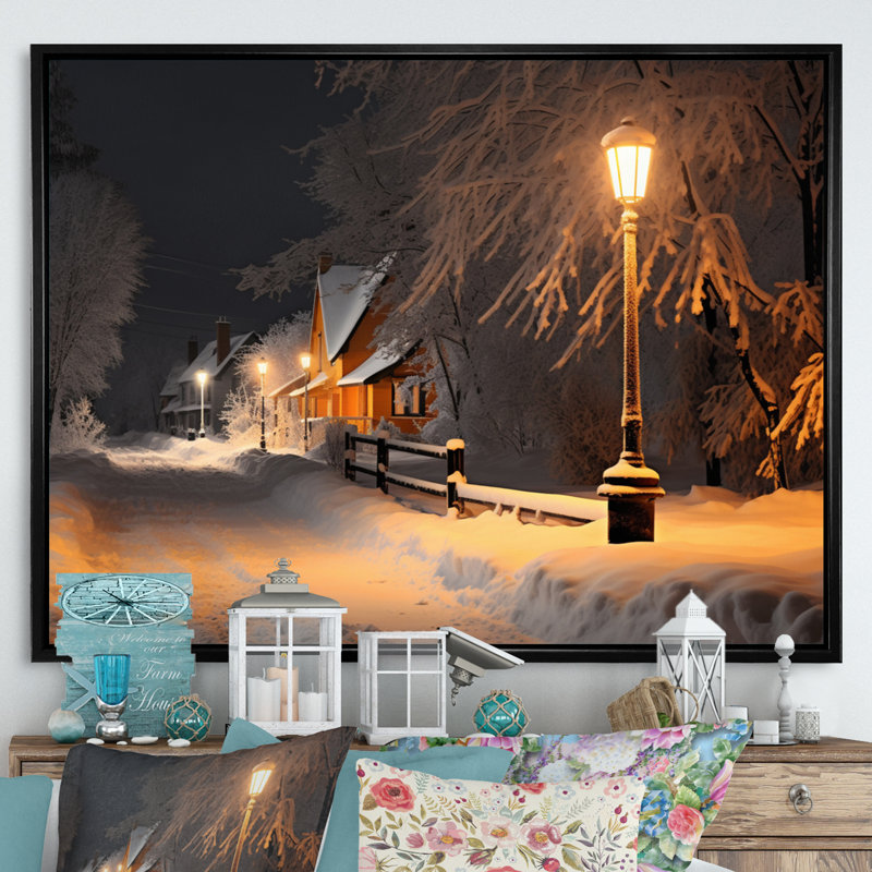 Monochromes d'hiver, rue charmante II, reproduction sur toile, H 16 po x l 32 po x P 1 po, Cadre flottant noir