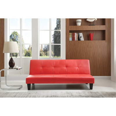 Red Bed With Firm Seat - 2 Person, Contemporary Style, Faux Leather Upholstery, Quick Installation In Cozy Rooms Armless Style Seater, Design, Foam Filled, Easy To Install Small Areas