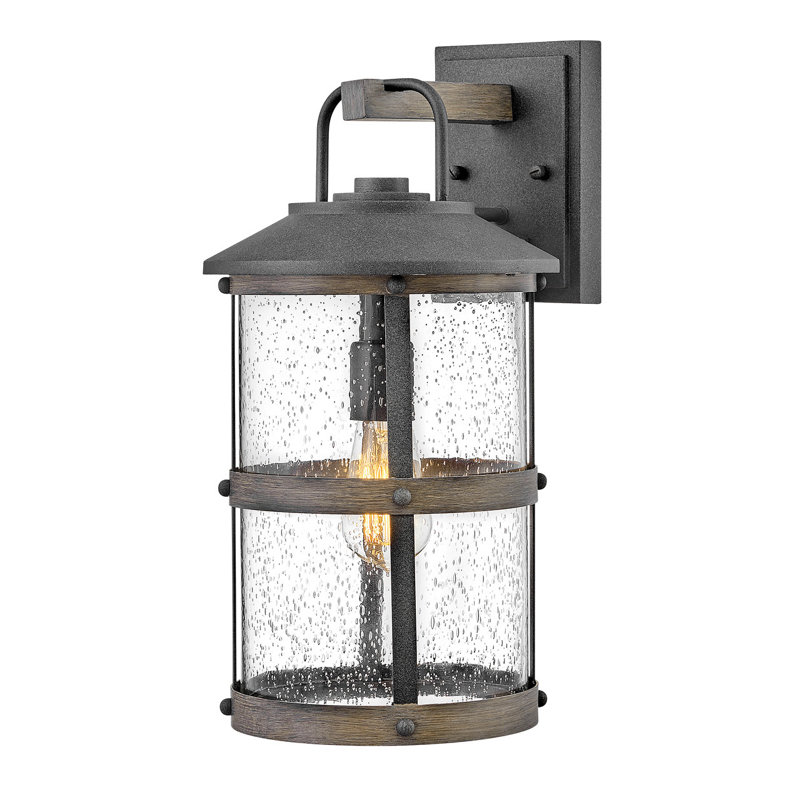 Lakehouse Aged Zinc/Driftwood Gray Seeded Glass Outdoor Wall Lantern, Aged Zinc, 17.25" H x 9" W x 10.5" D