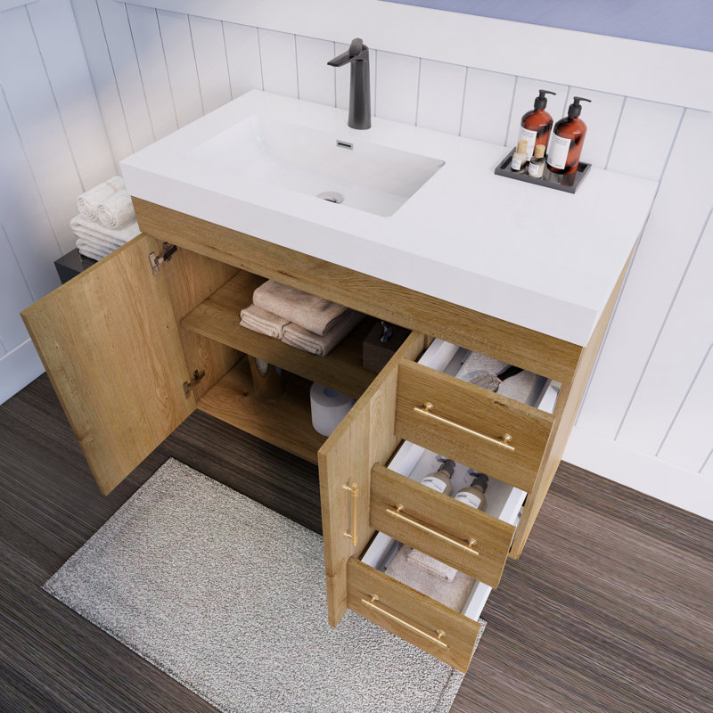 Ensemble de meuble-lavabo simple 42 po Loukman Spring, Chêne et teck