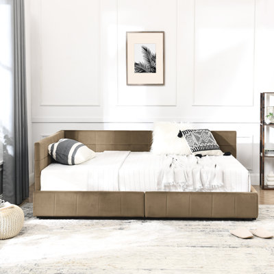 Double et grand - revêtu de velours brun avec cadre de rangement supplémentaire pour le salon de la chambre à coucher
