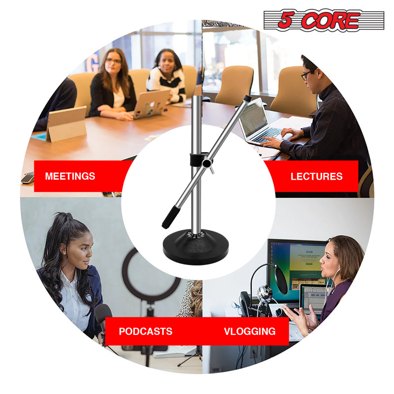 5 Core Desk Microphone Stand Height and Angle Adjustable Desktop Mic Stand Table Mic Holder with Round Metal Base