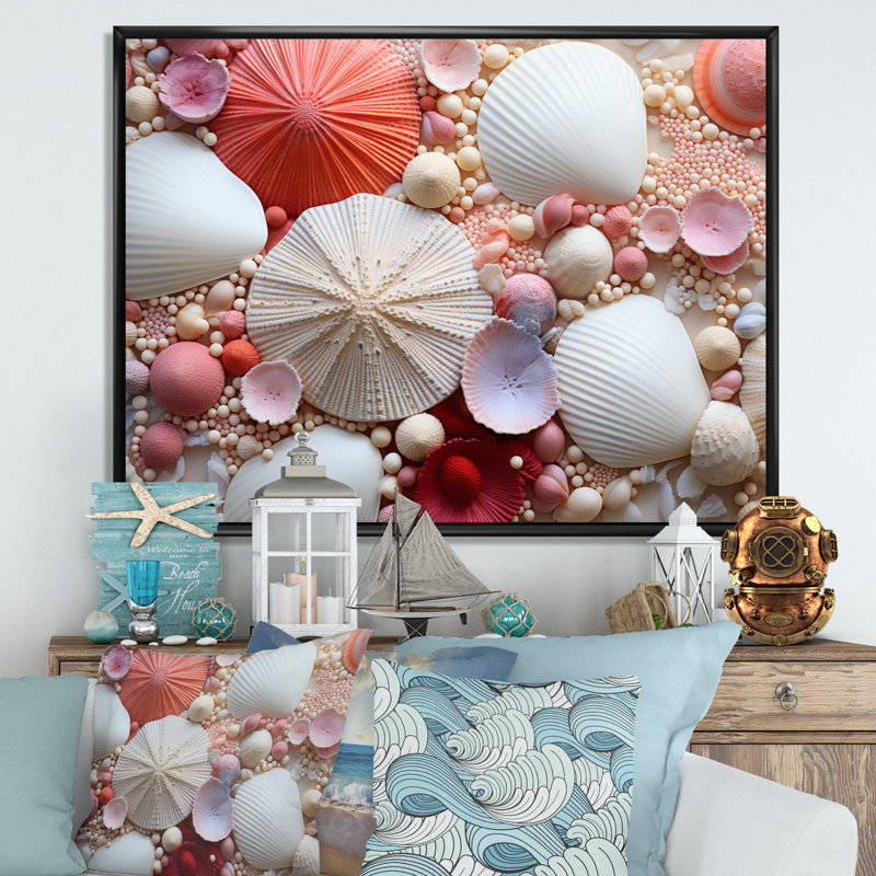 Beach Photo Seashell Collage VIII - Nautical & Beach Canvas Art Print, H 34 po x l 44 po x P 1,5 po, Noir