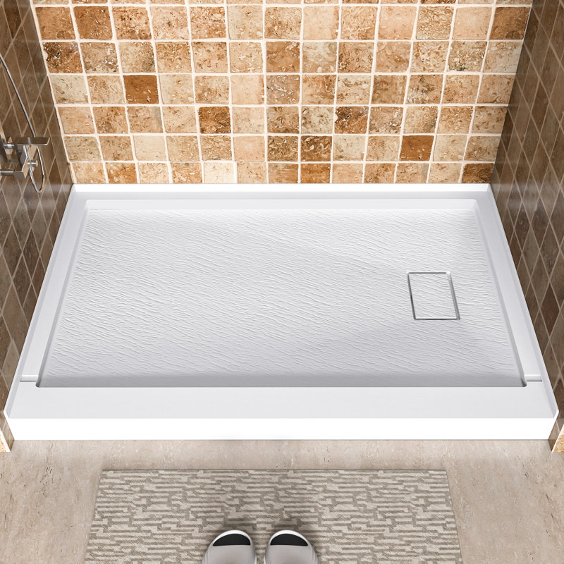 Base de panneau de douche à simple seuil de 48 po x P 32 po à surface solide avec couvercle de bonde inclus, blanc, bonde centrale