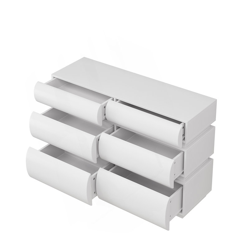6 Drawer Dresser for Bedroom, Dresser No Handle, Modern 6 Chest of Drawers with Wide Storage, White