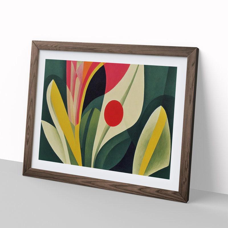 Floral Abstract - Single Picture Frame Print, 34cm H x 46cm W x 2cm D, Walnut