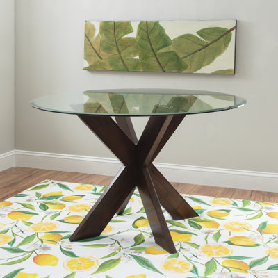 Alejoa 48" Glass Top Solid Wood Base Dining Table by Lark Manor