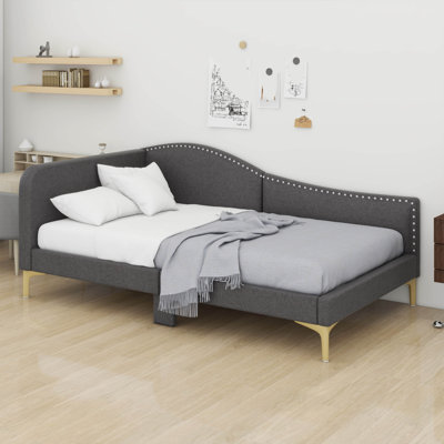 Twin Size Upholstered Daybed Bed Frame For Kids Toddler With Headboard And Armrest, Support Legs by Red Barrel Studio