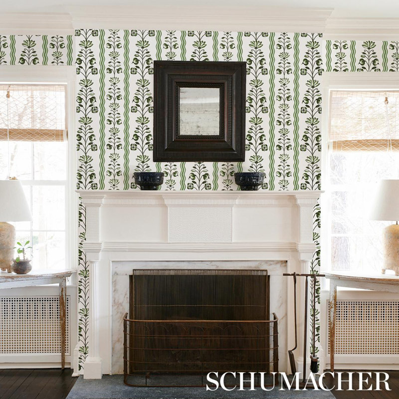 Schumacher x Marie-Anne Oudejans Delft Waves Wallpaper, Green