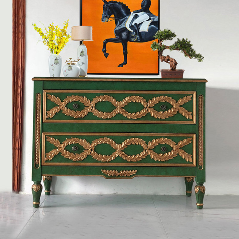 Luxury-Style American-style Entry Cabinet, Green/Gold