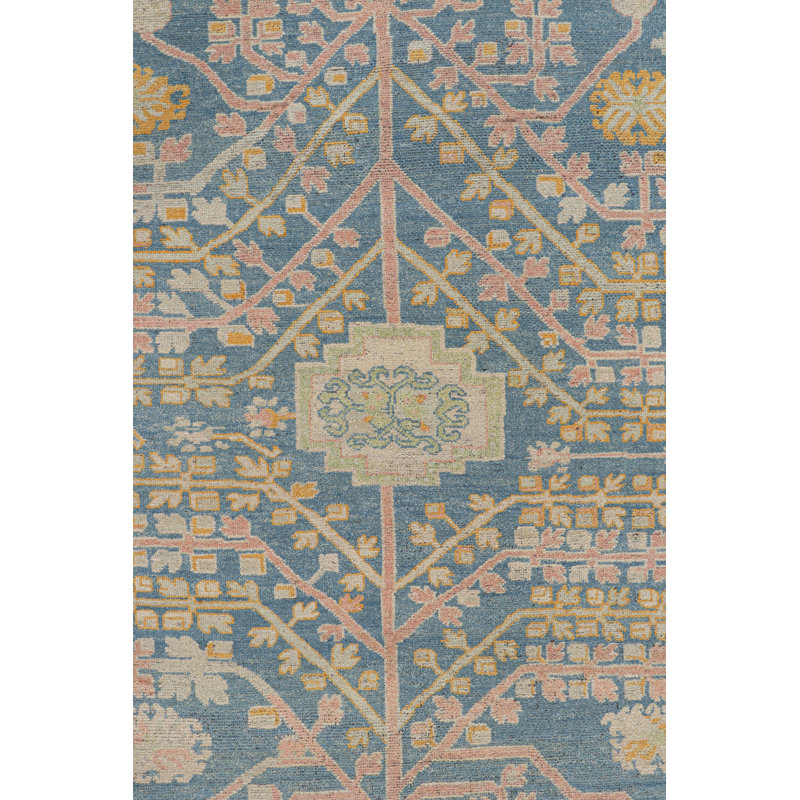 Rug & Kilim’S Khotan Samarkand Style Rug In Blue With Floral Medallions, Rectangle 6'4" x 8'6"