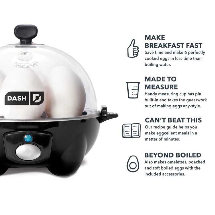  DASH Rapid Egg Cooker: 6 Egg Capacity Electric Egg Cooker for  Hard Boiled Eggs, Poached Eggs, Scrambled Eggs, or Omelets with Auto Shut  Off Feature - White (DEC005WH): Electric Egg Cookers