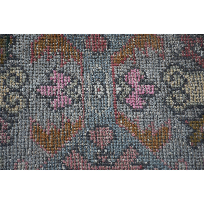 Tapis rose en laine rétro avec patchwork 40,2 x 123,6 pouces Vintage