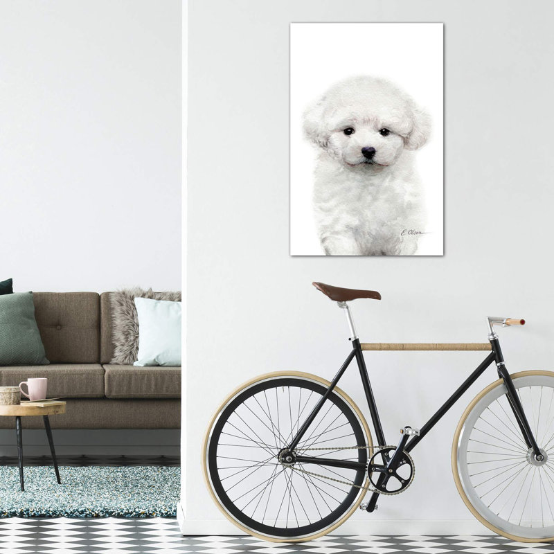 Bichon frisé chiot par Watercolor Luv - reproduction d'art, H 12 po x l 8 po x P 0,75 po, Toile tendue, Pas de tapis