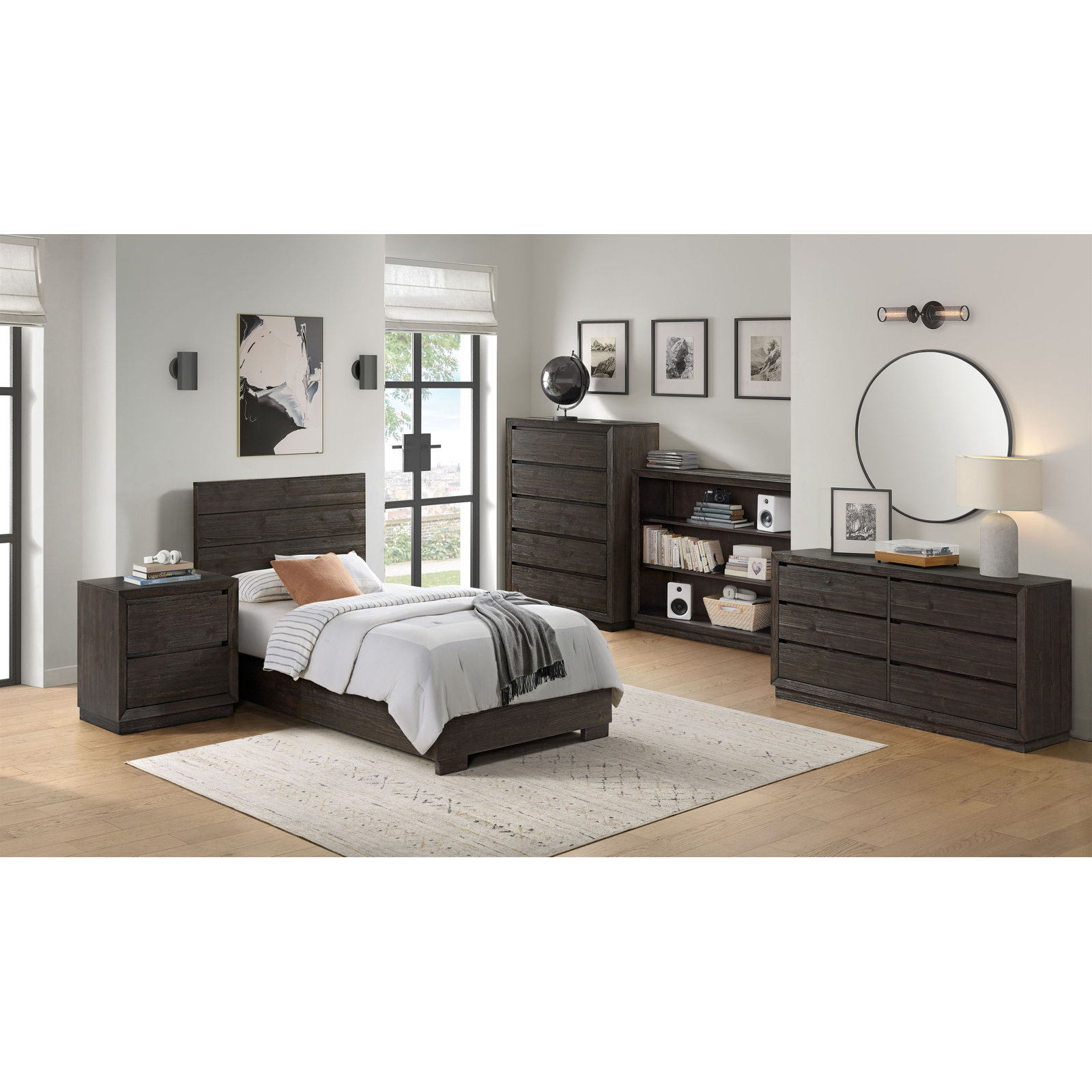 Albie Pine Complete Bed, Twin, Cocoa