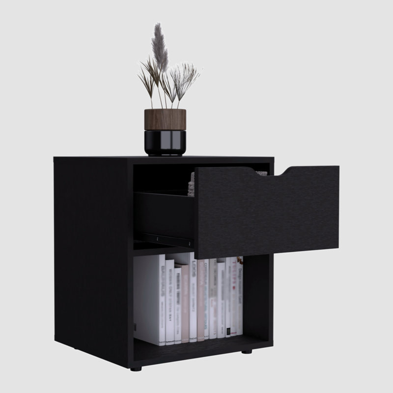 Bulerin 17'' W Unfinished Particle Board / Chipboard Nightstand, Black