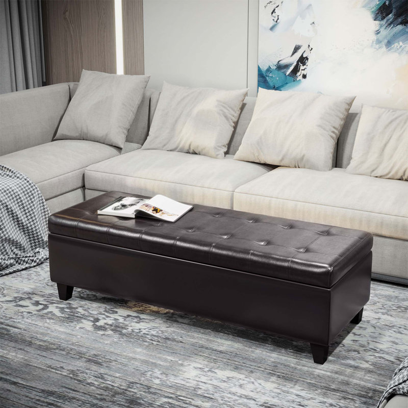 Hillcrest Faux Leather Upholstered Storage Bench, Brown