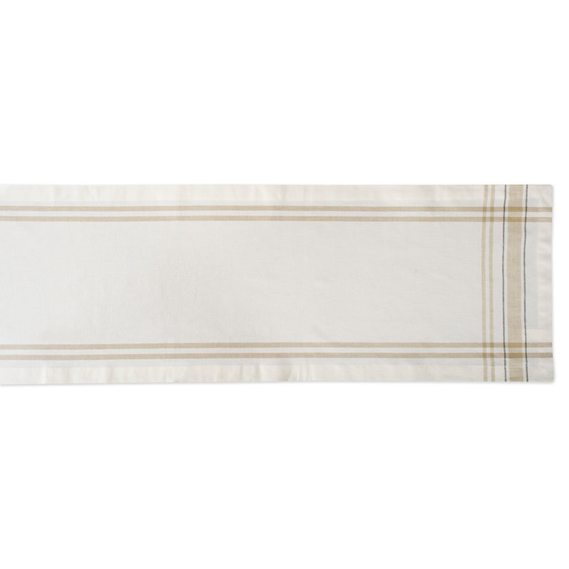 Shelton Striped 100% Cotton Table Runner, 14" W x 108" L, White