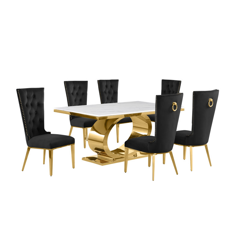 7 pièces Ensemble repas, 7, Noir / or, Or