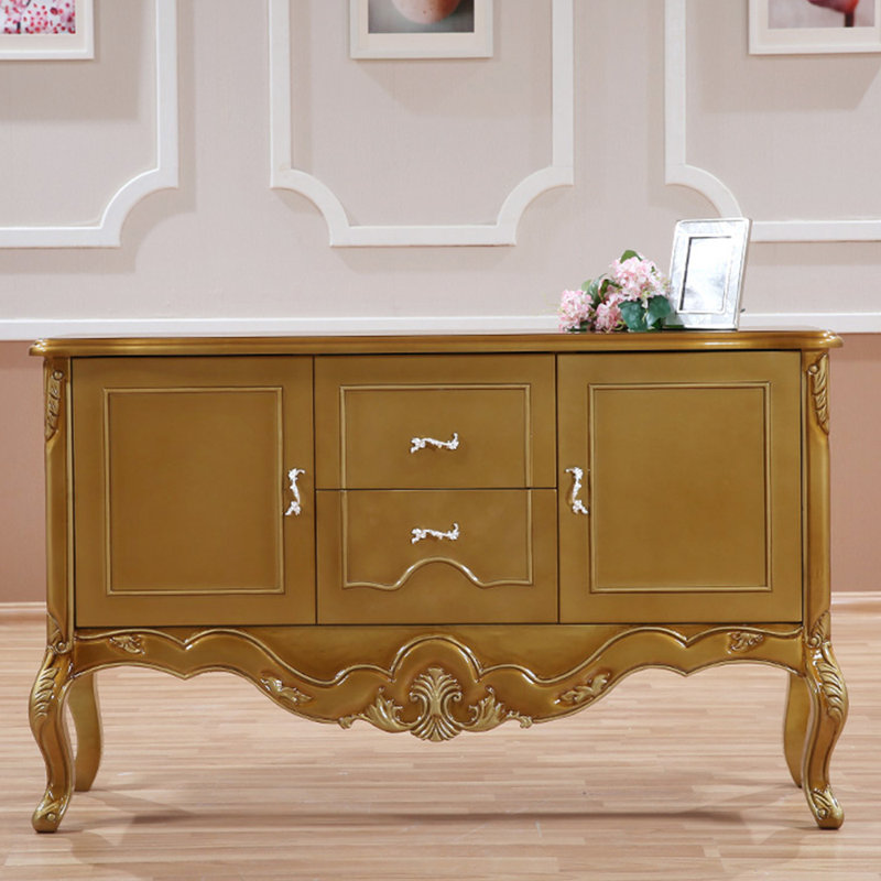 Armoire de rangement néo-classique entièrement en bois massif, Or champagne