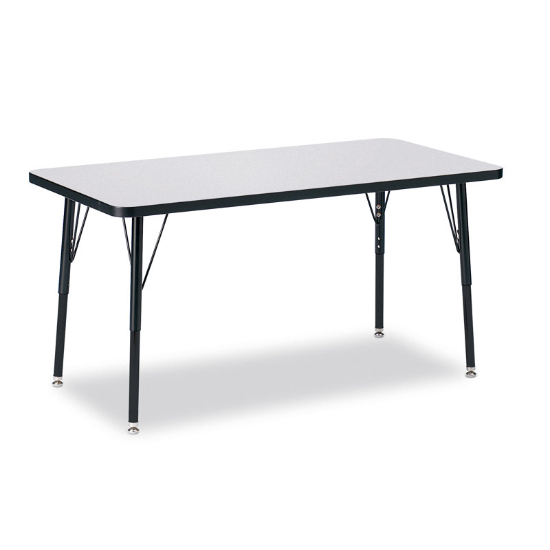 Table rectangulaire Berries, Pieds standards pour adultes 24 po - 31 po, Gris et noir, 30 po x 48 po