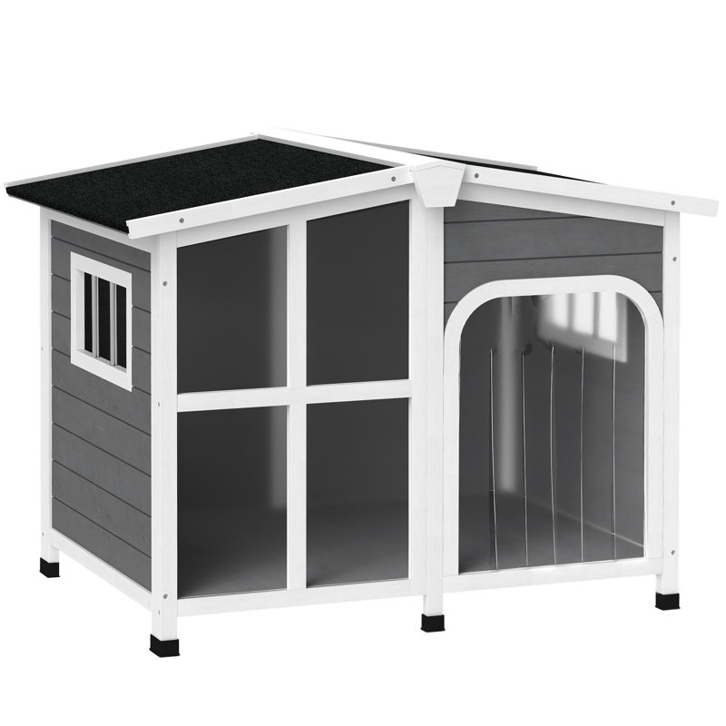 Wood Dog House, Grey/White