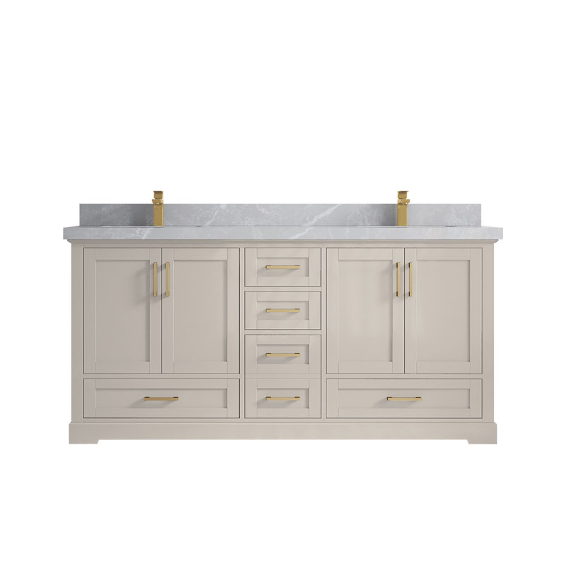 Boston 72 po X P 22 po D Meuble-lavabo double en grain fin avec 2 po Quartz, Gris perle