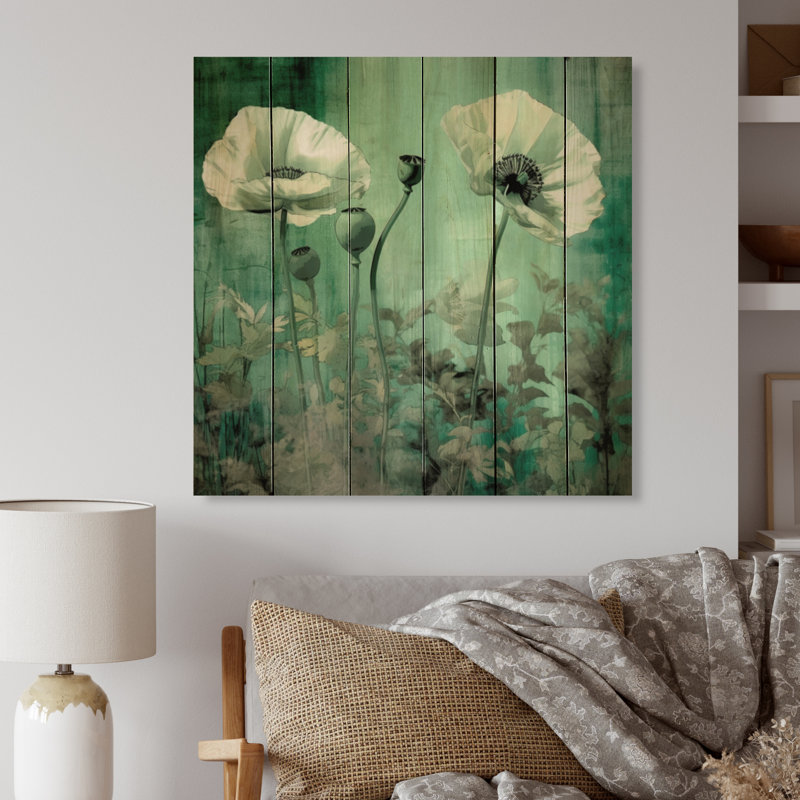 «Kayshawn Emerald Vibrant Poppies III», reproduction sur bois, H 15 po x l 15 po x P 0,78 po