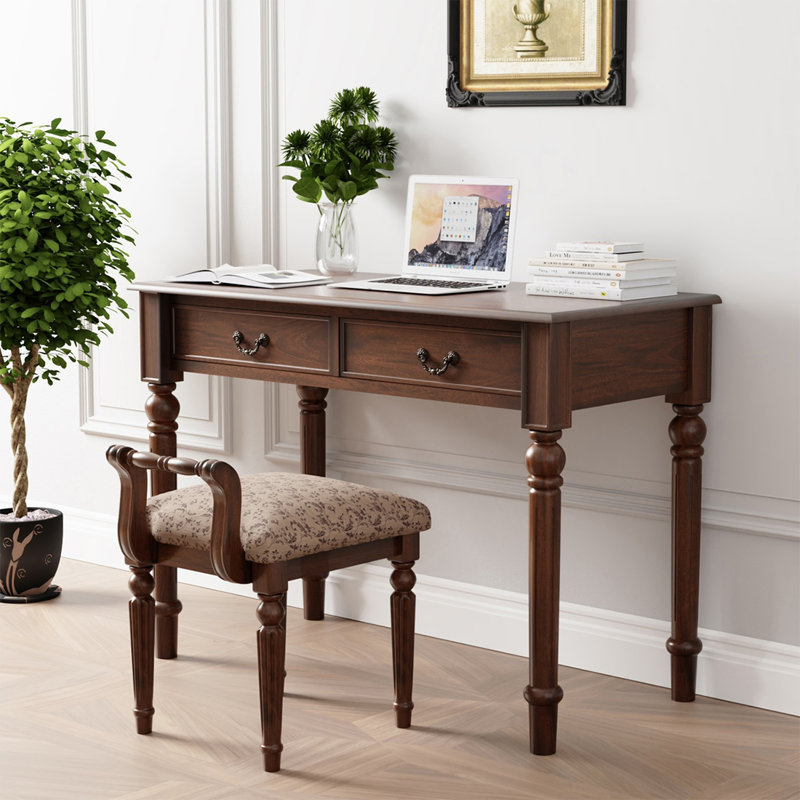 Bureau d'écriture rectangulaire en bois massif avec tiroirs Nut-brown, Nut-brown, 29.92"H*47.24"W*19.69"D