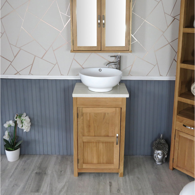 Scurlock 515mm Single Bathroom Vanity with Vessel Stone Basin, Oak, White Quartz