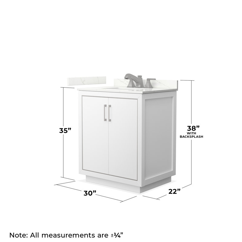 30'' W Single Vanity, Giotto Quartz, White, Brushed Nickel