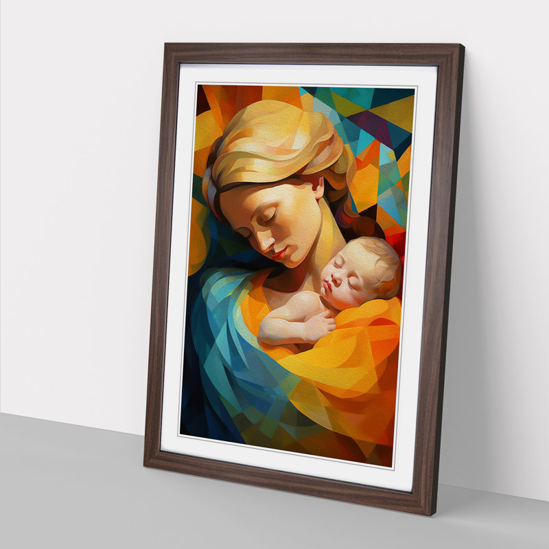 XYZ-FRM-V1223-4567 Mother and Baby Orphism 1 Piece Single Picture Frame Wall Art, 64cm H x 46cm W x 2cm D, Walnut