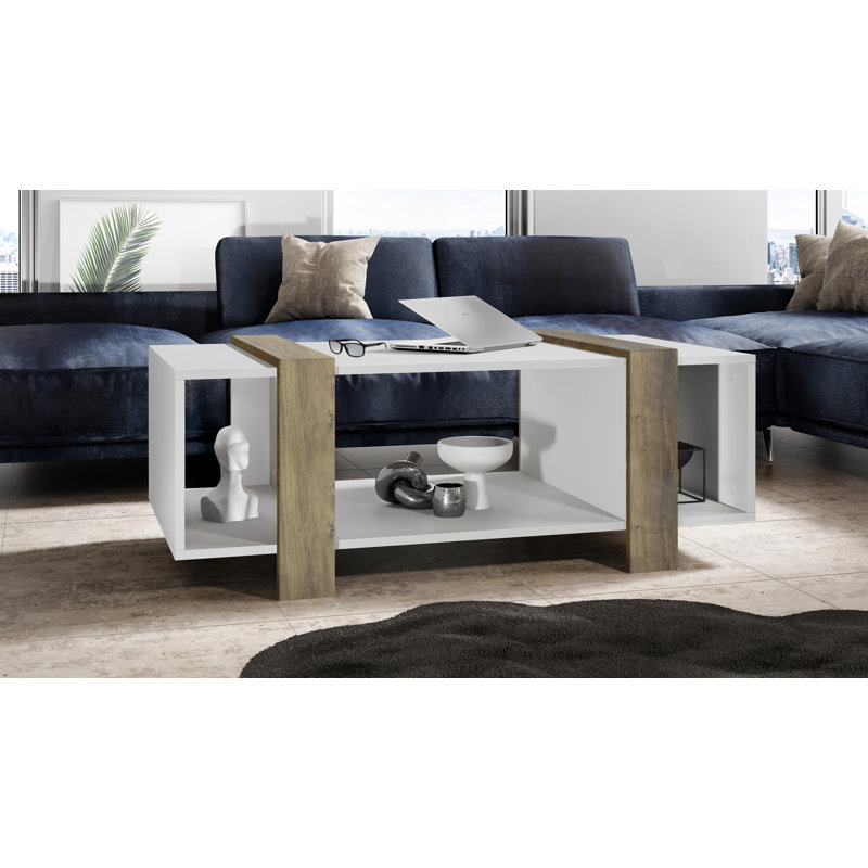 Bouirou Coffee Table with Storage, White Matt/Oak Ribbeck