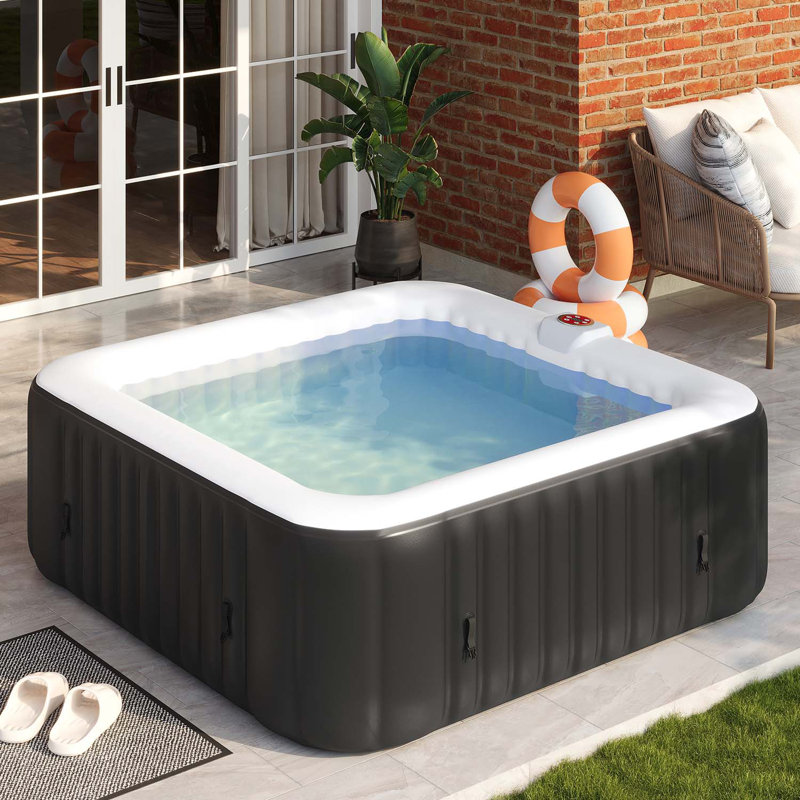 Blue Elephant 220V 4 Person 130 - Jet Polyvinyl Chloride (PVC) Square Inflatable Hot Tub in Black