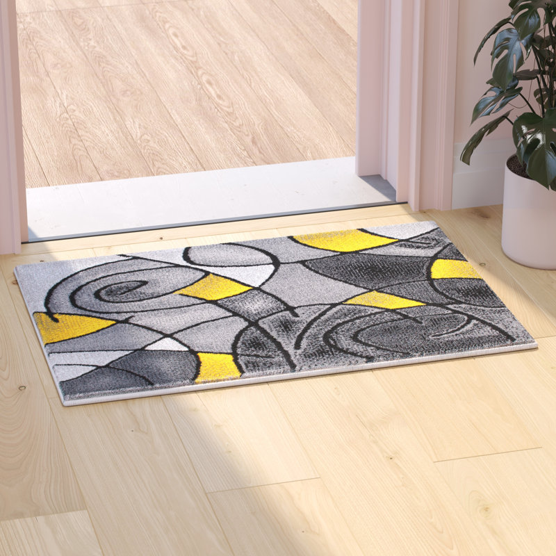 Sioar Yellow and Gray Modern Abstract Pattern Area Rug, Rectangle 2' x 3'