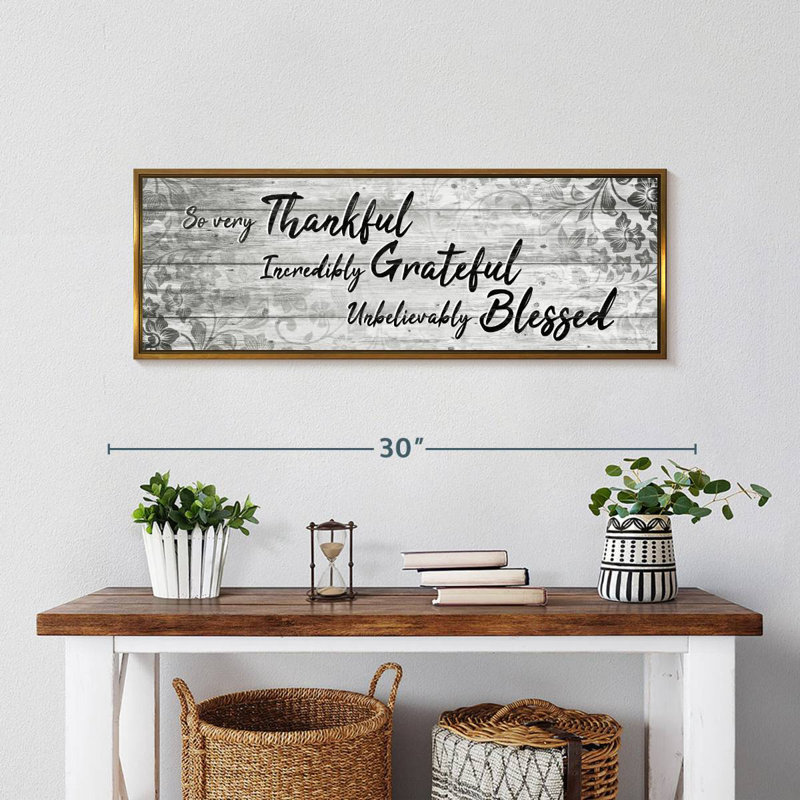 Plaque murale «Thankful Grateful Blessed IV», Cadre flottant doré, 28 po x 10 po