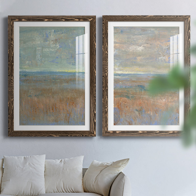 Evening Marsh I - ensemble de 2 reproductions d'art sur papier, Papier, cadre noyer, H 43,5 po x l 31,5 po x P 1 po