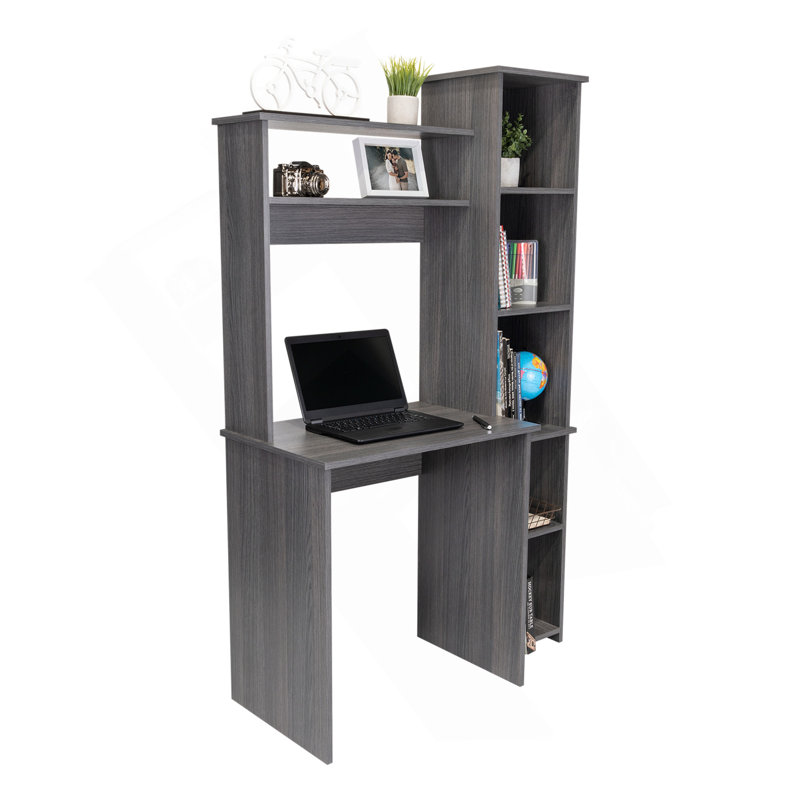 Bureau d'écriture Versalles, deux tablettes, cinq casiers, Gris