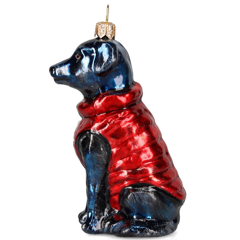 Black Lab in Puffer Coat, 3.2" H x 2.4" W x 2.6" D, Black
