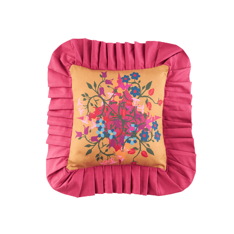 Ruffled Pillow Cover Blumen, Orange