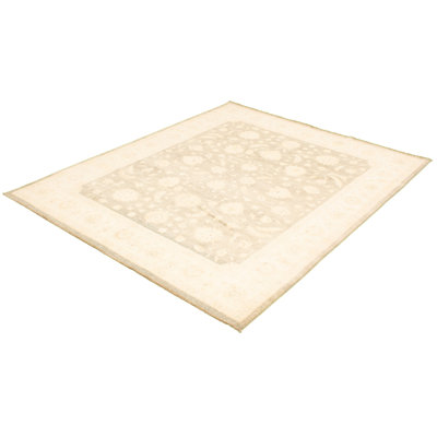 Rangement à la main one-of-kind-noué la 2010 ushak kaki/ivoire 8 pi 4 po x 10 pi, zone de laine 4 po tapis Klothilde