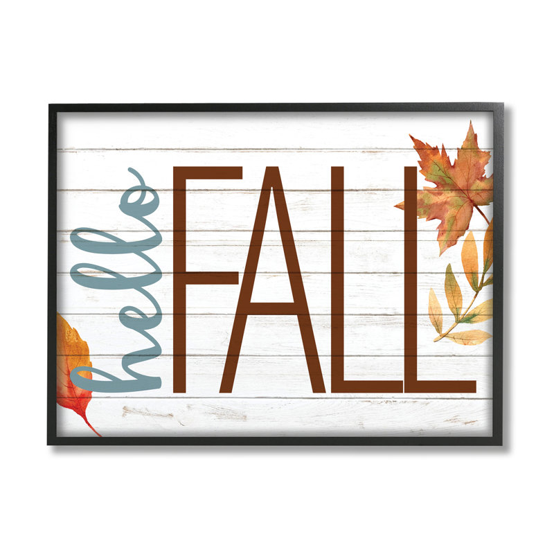 Feuillage d'automne Hello Planked Look Hello, Giclée encadrée noir minuit, H 11 po x l 14 po