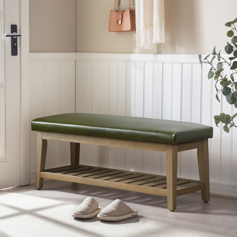 Faux Leather Upholstered Storage Bench, Green