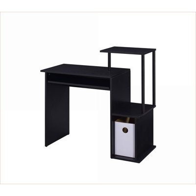Desks | Modern Black Computer Desk with Keyboard Tray, Storage & Shelf | Metal, Composite Wood