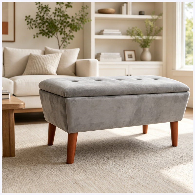 Banc de repose-pieds rectangulaire de 42 po en lin, repose-pieds moderne à profil bas avec pieds fuselés en bois massif, banc à chaussures multi-usage et banc de bout de lit pour le salon