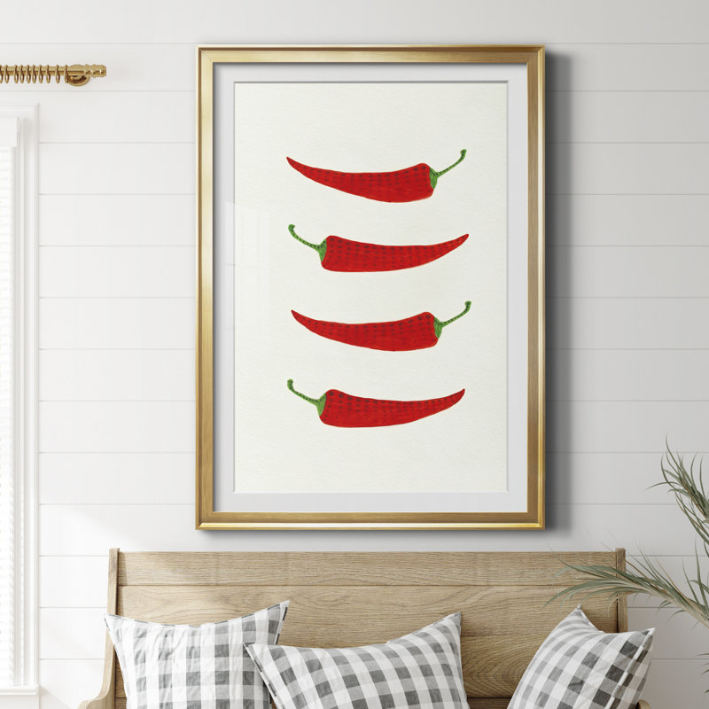 Hot Peppers - Impression de cadre photo sur papier, Papier encadré doré, H 30,5 po x l 42,5 po x P 1,5 po