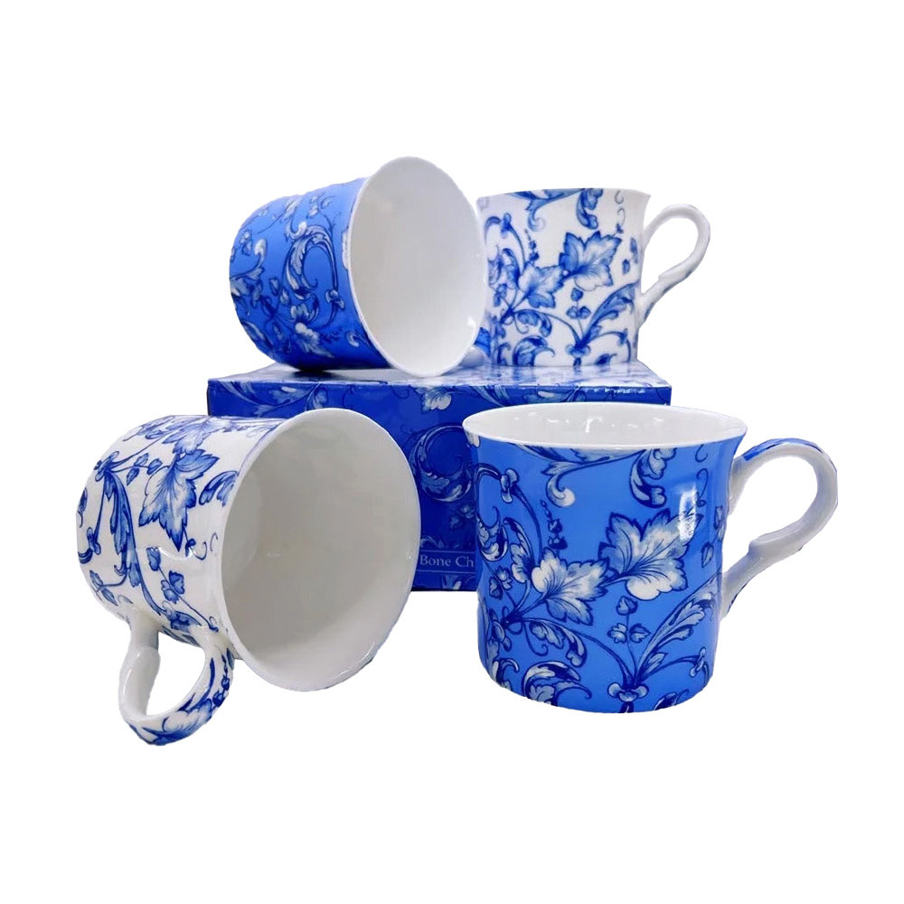QUITO Large English Fine Bone China Set Of 4 Cups